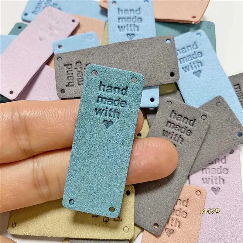 100Pcs Handmade PU Leather Tags Handmade With Love PU Labels Faux Leather Sew On Labels Embellishment Knit Accessories