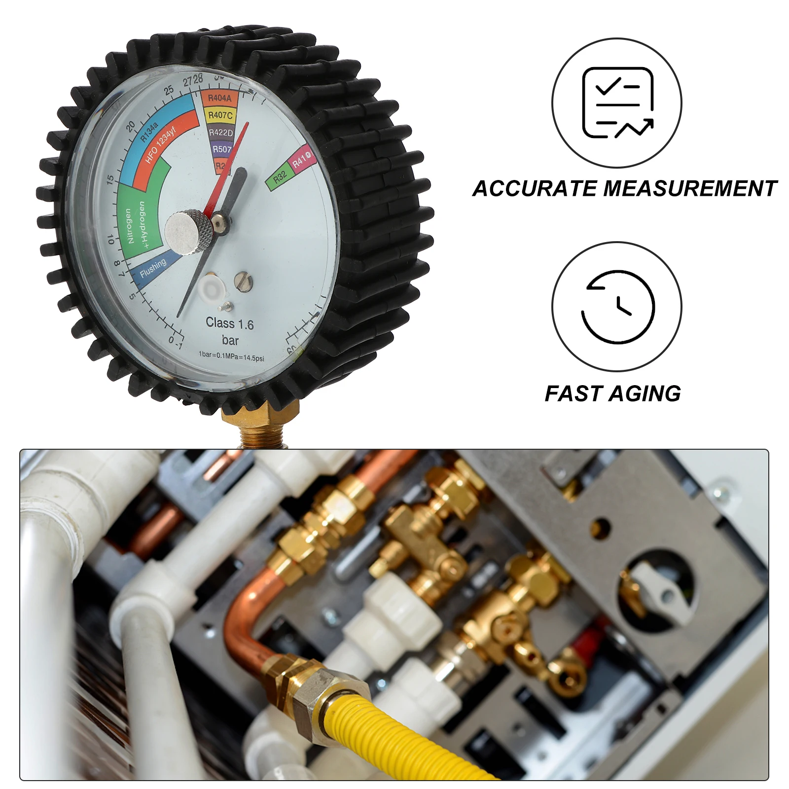 

Air Conditioning Pressure Test Gauges Refrigerant Mini Gauge Spherical Valve Durable Easy Testing Large Screen