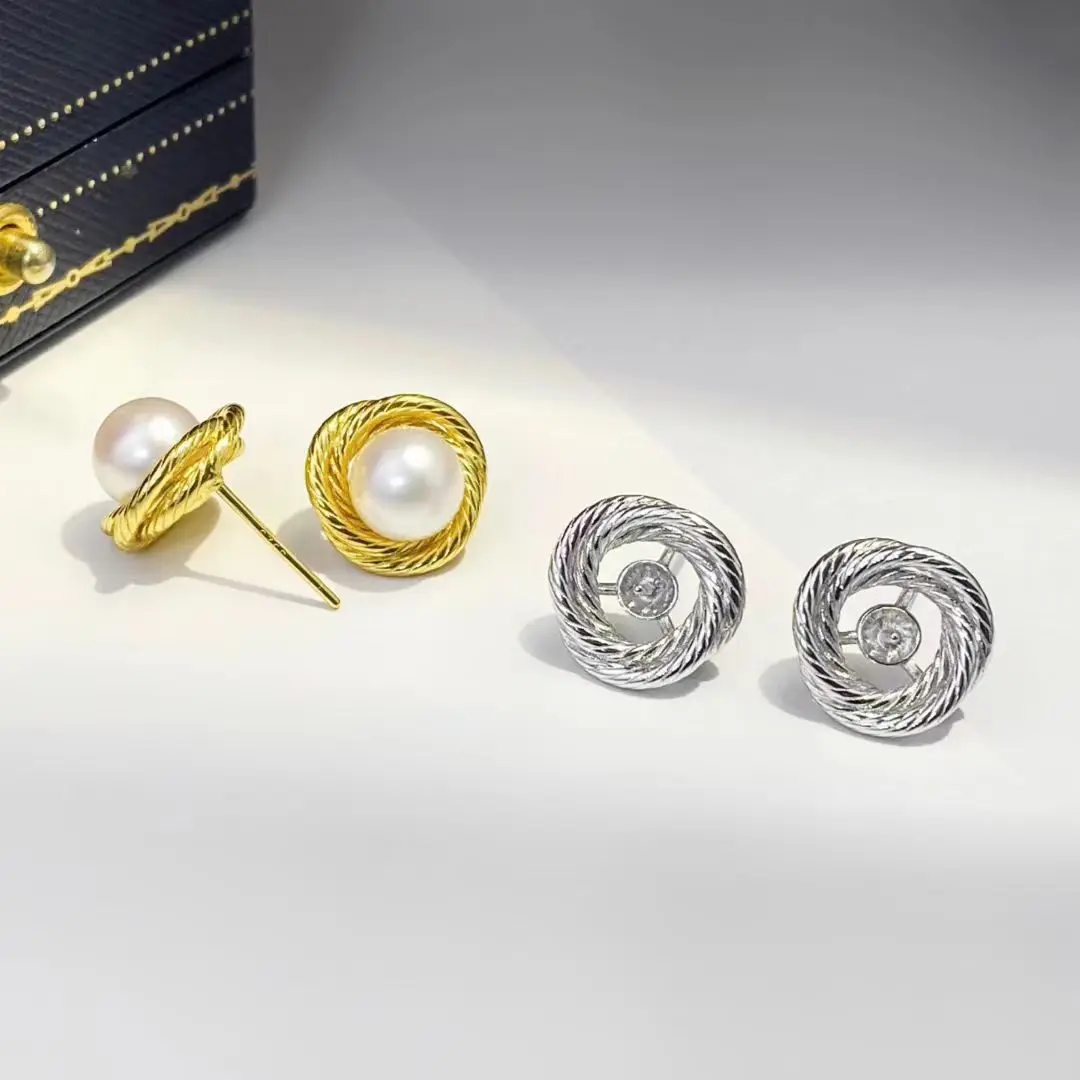 Wholesale S925 Sterling Silver Earrings Mount Findings Settings Base Mounting Parts Accessory for 7-8mm Pearls 5 pairs/lot