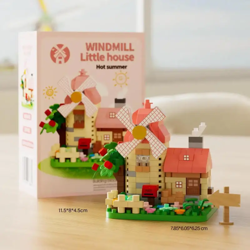 Zestaw klocków do budowy wiatraka DIY Zabawki dla dzieci Model architektury ulicznej Edukacyjne klocki do składania Dekoracyjne prezenty do domu