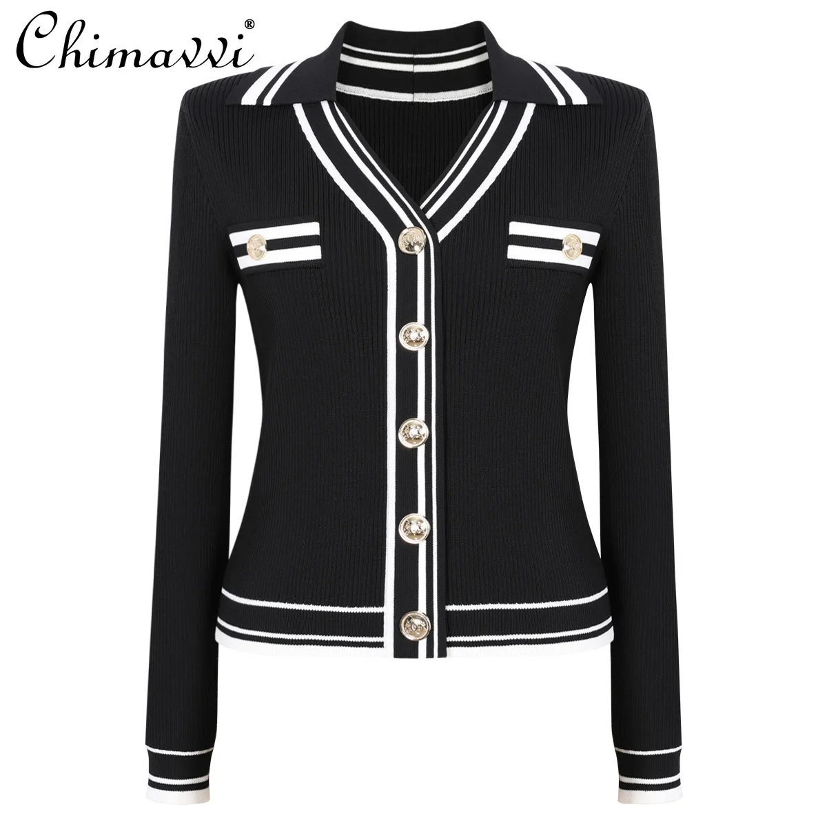 2023 Lente en Herfst Nieuwe Mode Lange Mouw Revers Split Gebreide Trui Veelzijdige Top OL Elegante Slanke Vest Jas Vrouwen