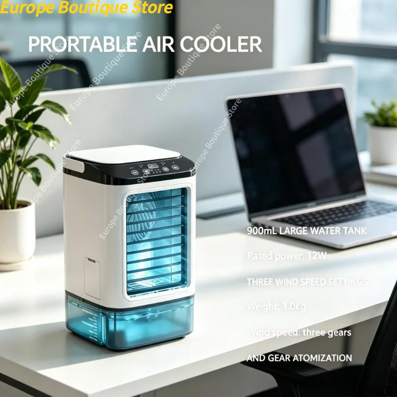 Rechargeable Mini Air Cooler 900ml Tank 3-Speed Evaporative Desk Fan with 7-Color Night Light Humidifier for Bedroom Travel
