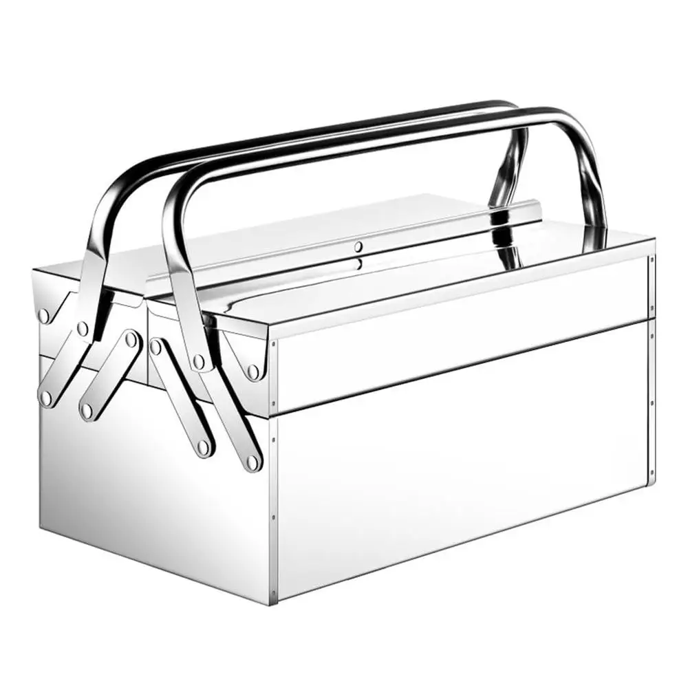 Stainless Steel Folding Tool Box Organizer Tray Storage Suitcase Rustproof Portable Lightweight Design Home Tools Storage Kit