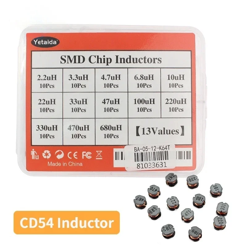 130pcs/box CD54 SMD Power Inductor Kit 13 Types CD54 Inductor Assorted Set 2.2uH~680uH 4.7uH 6.8uH 10uH 22uH 33uH 47uH 100uH