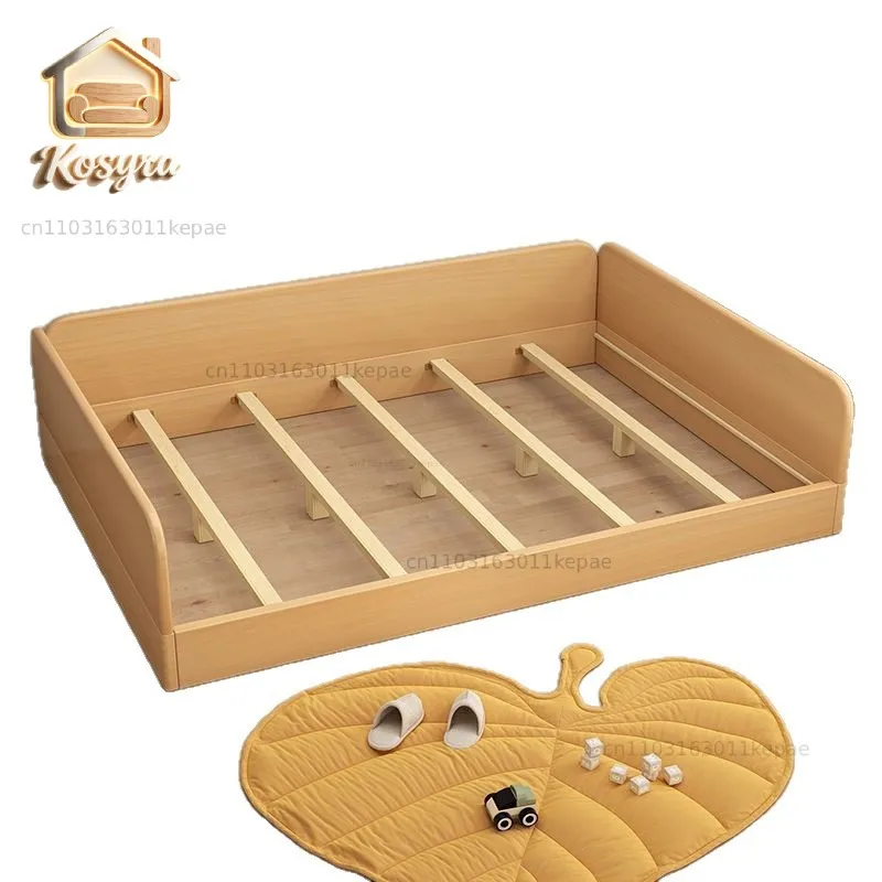 All solid wood beech children's bed single layer with guardrail semi-enclosed tatami floor-to-ceiling double bed splicing bed