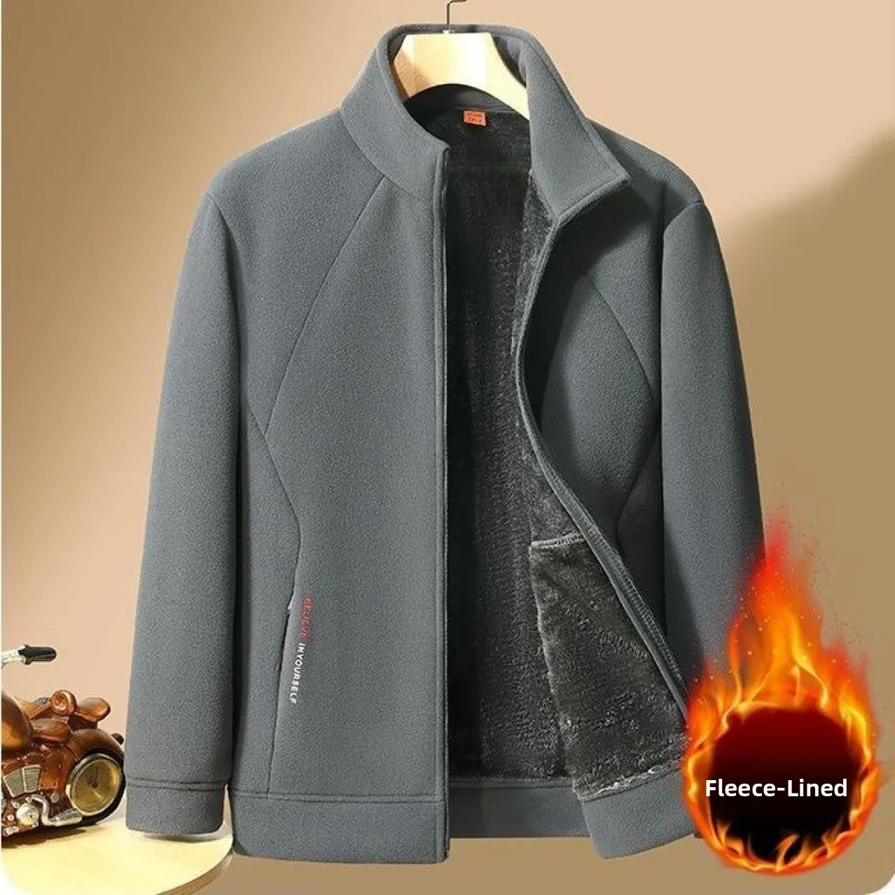 

Men's Fce Lined Oversized Sweatirt Casual Warm Stand Collar Jaet Autumn Winter Thiened Fluffy Outerwear Comfortable ...