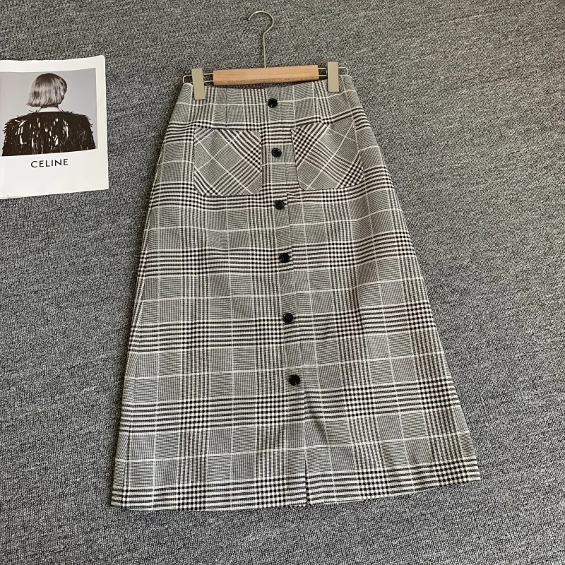 

High Waist Plaid Skirt Women's Autumn New Arrival A-Line Midi Skirt Small Size High Quality Half Body Skirt