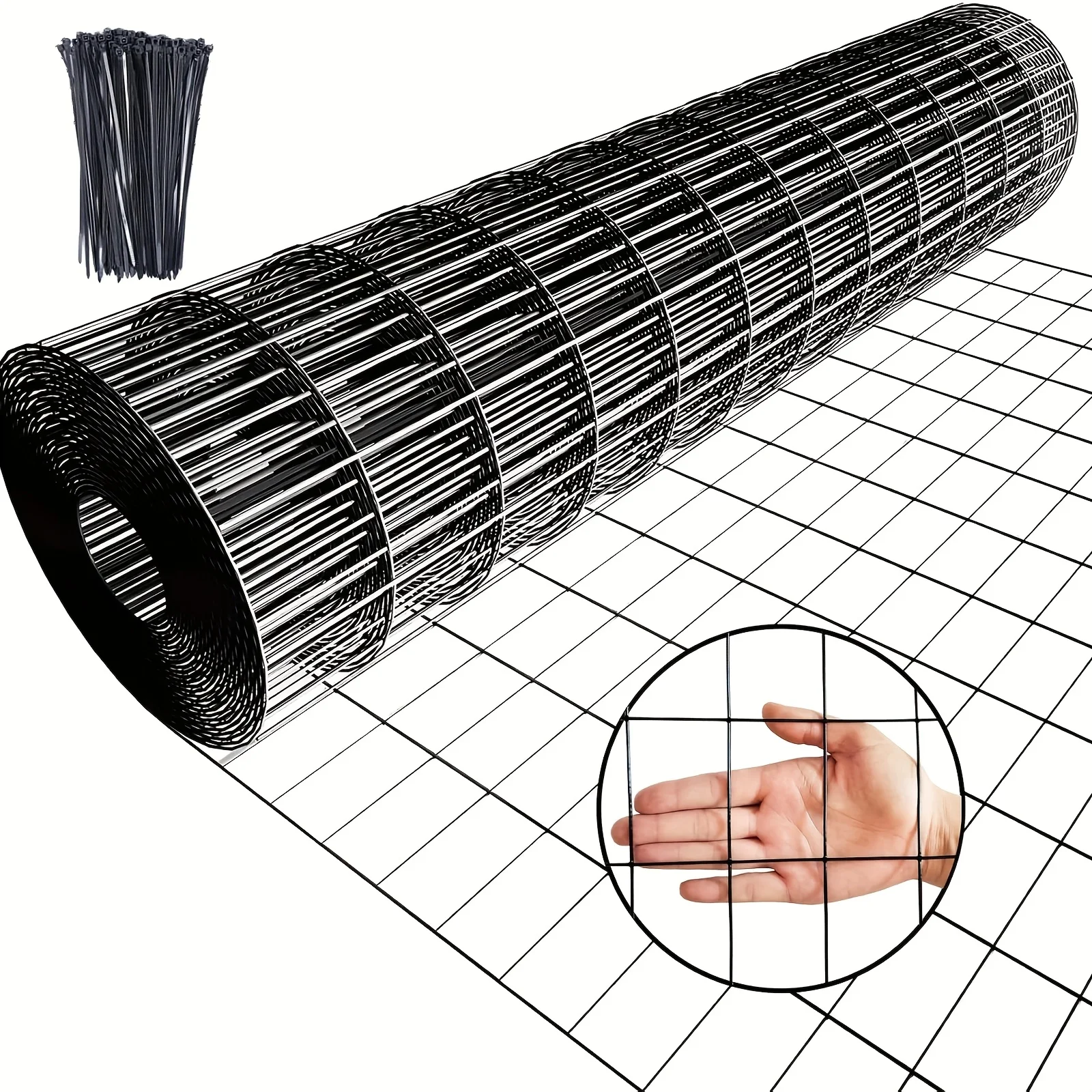 Black PVC Coated Welded Wire Fence 36 Inch X 50 Foot, 2 Inch X 4 Inch 14GA, Garden Border Fencing Roll Vinyl Coating Metal