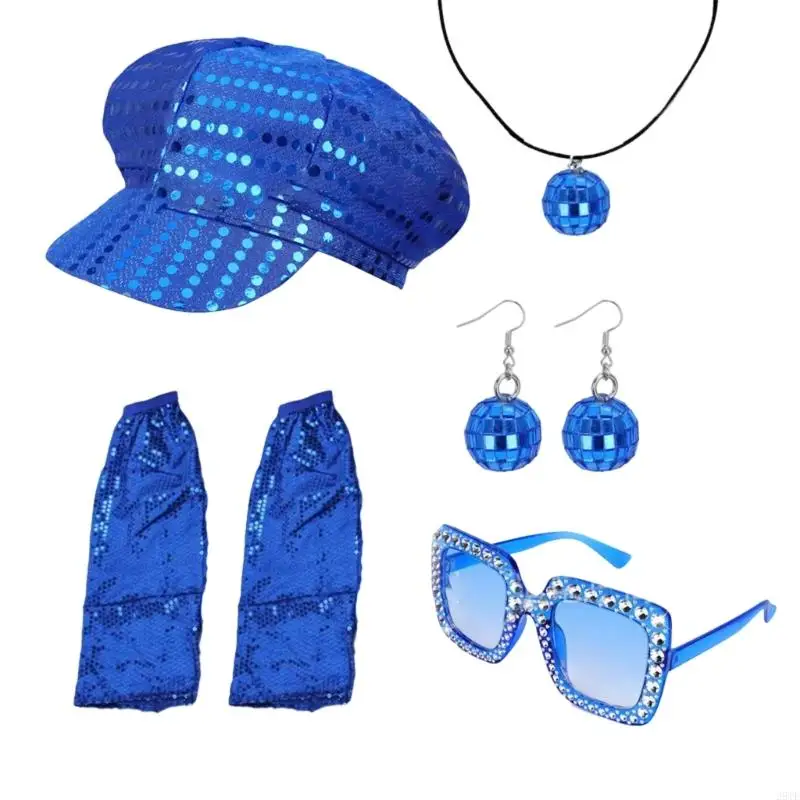 

2025 New 80s Accessories Halloween Costume Jewelry Sunglasses Sequins Caps Ball Earrings Neacklace Leg Warmers