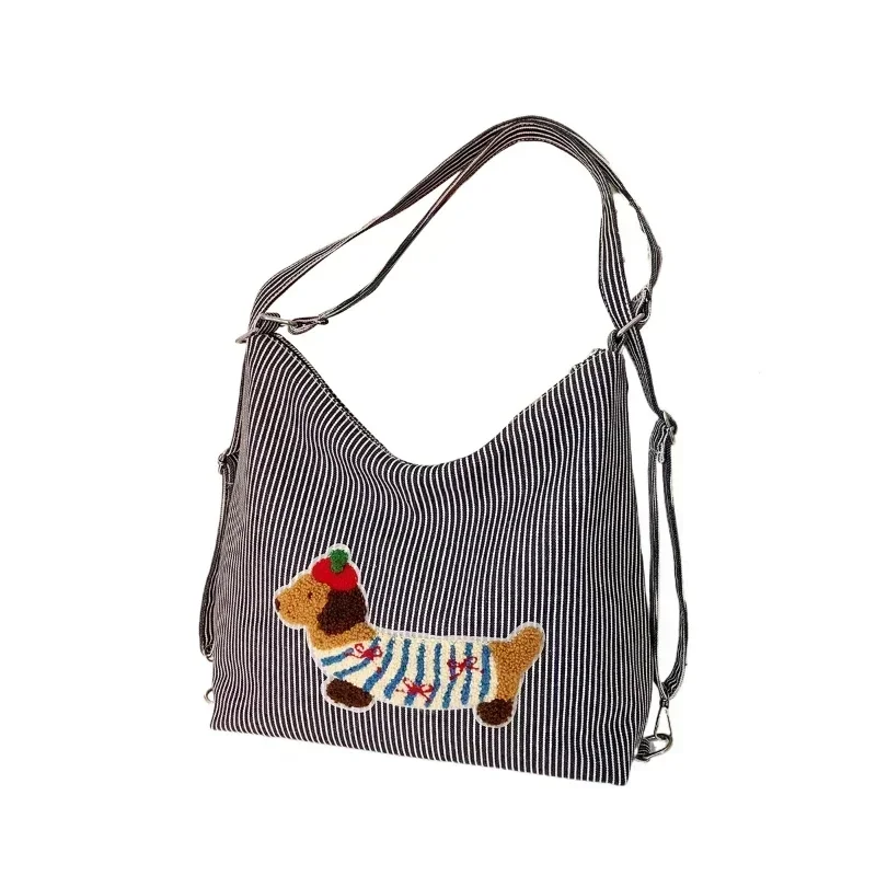 Sausage Dog Multi Functional Bag for Women 2024 New Large Capacity Single Shoulder Tote Bag Fashion Striped Bolsa De Hombro