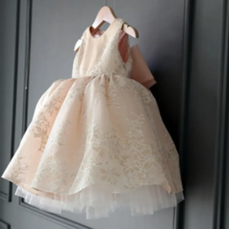 Baby Girl Princess Bow Floral Ruffled Dress Infant Toddler Child Teen Elegant Tulle Vestido Party Birthday Baby Clothes 1-12Y