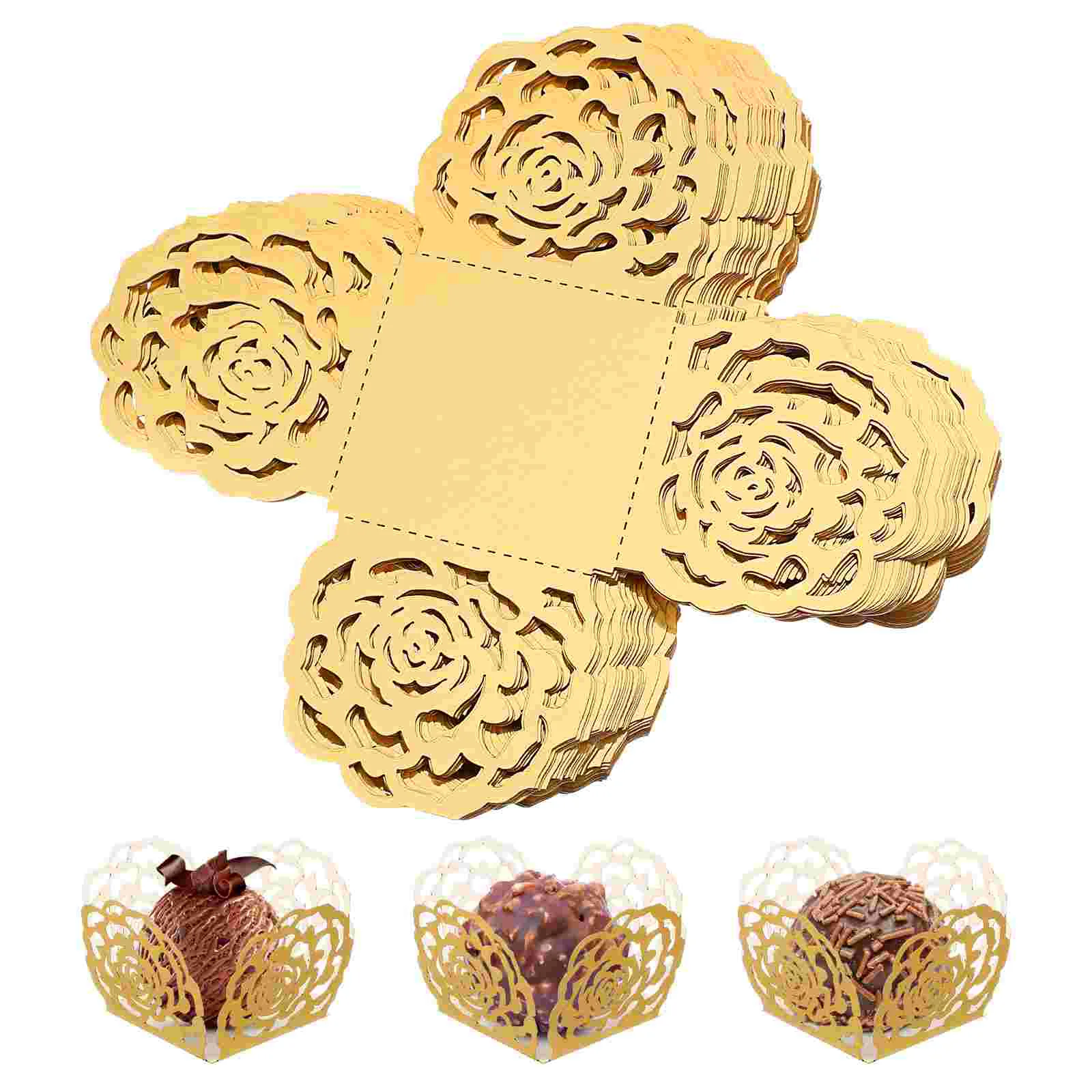 50 Pcs Paper Cup Chocolate Tray Truffle Wrappers Square Cupcake Liners Decorate Golden Dessert Cups Mini Bride