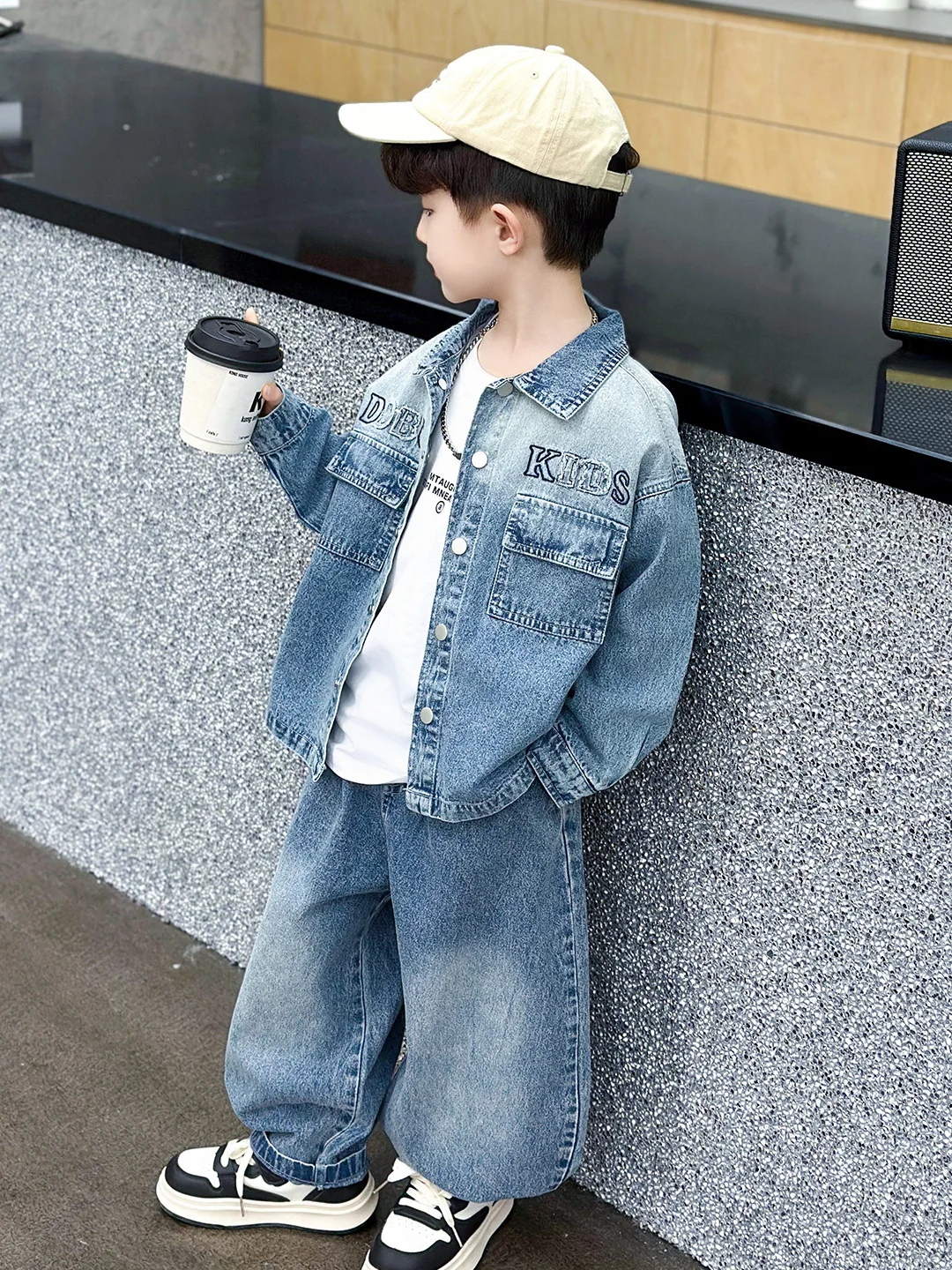 

Cool Trendy Boy's Denim Jacket And Pants Set Spring Autumn Embroidered Korean Style Two Pieces Streetwear for Kids