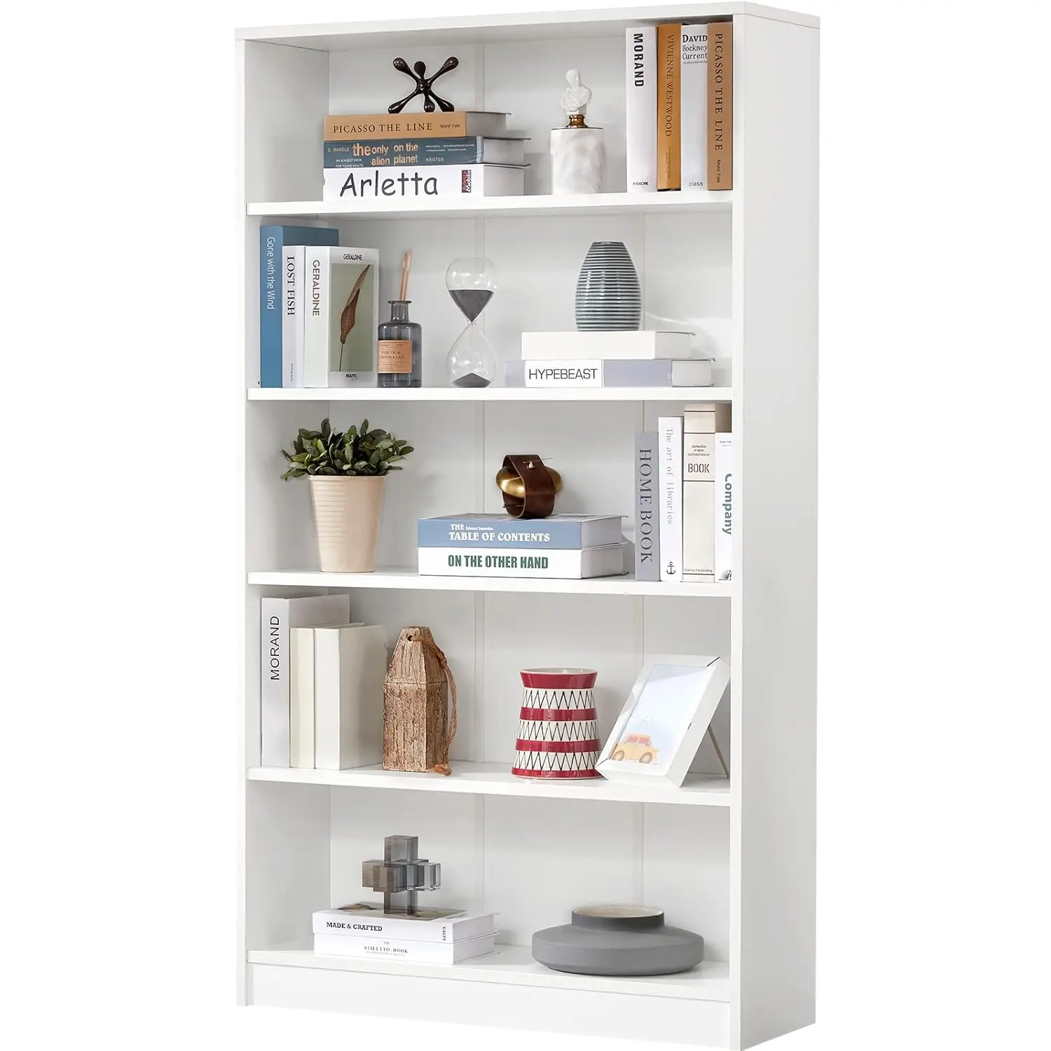 Étagère blanche pour chambre à coucher, bibliothèque de bureau à 5 étagères, 60 pouces de hauteur, b