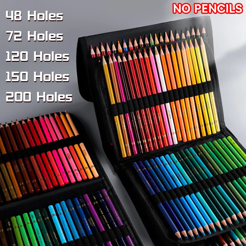 48/72/120/150/200 Holes Colored Lead Pencils Storage Bag Large Capacity Case Holder School Supplies Stationery Student Pen Case