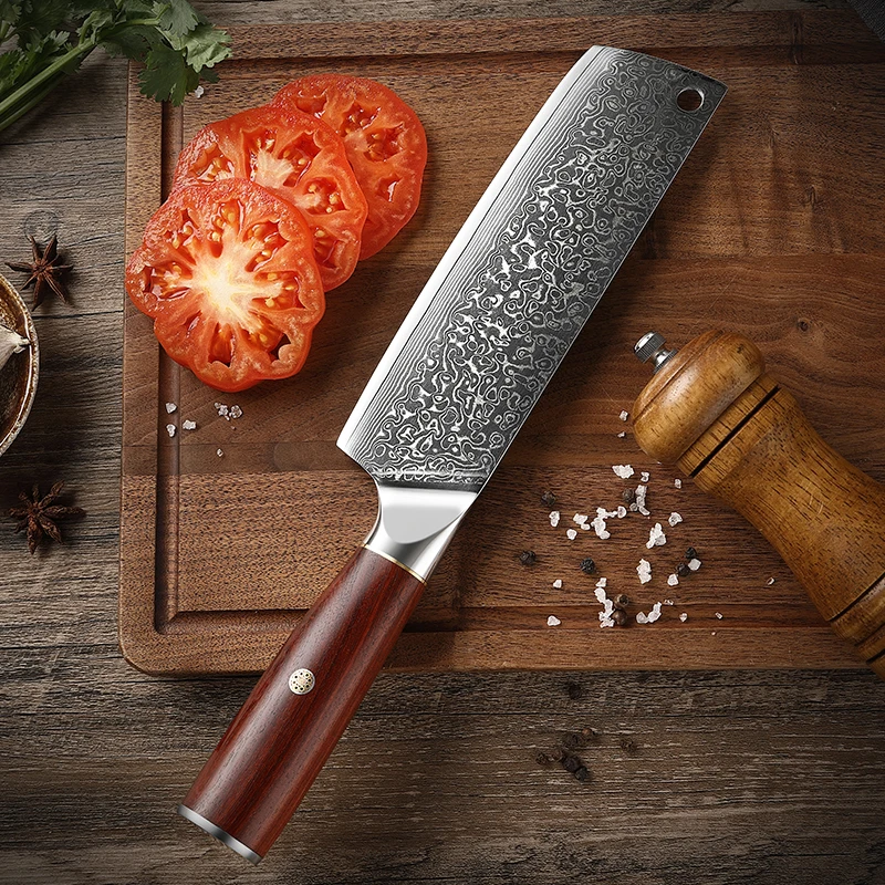 

TJ POP 67 Layer Damascus Steel 6.5 Inch Nakiri Knife SKD11 Steel Core Home Sharp Vegetable Chef Slicing Cleaver Kitchen Knifes