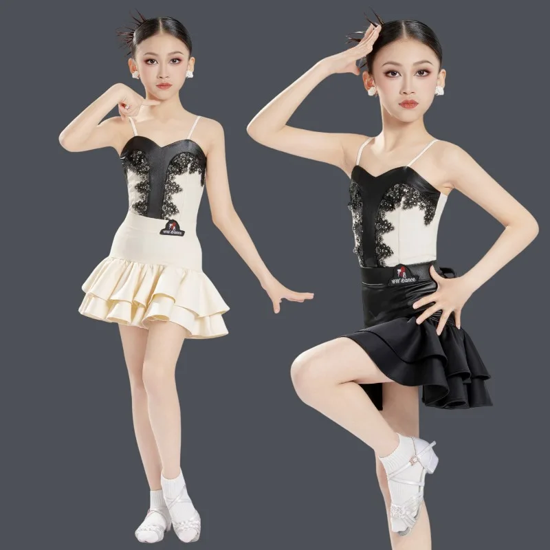 

Children'S Latin Dance Competition Costume Girls Black Latin Dance Dresses Kids Salsa Rumba Latin Dance Training Wear