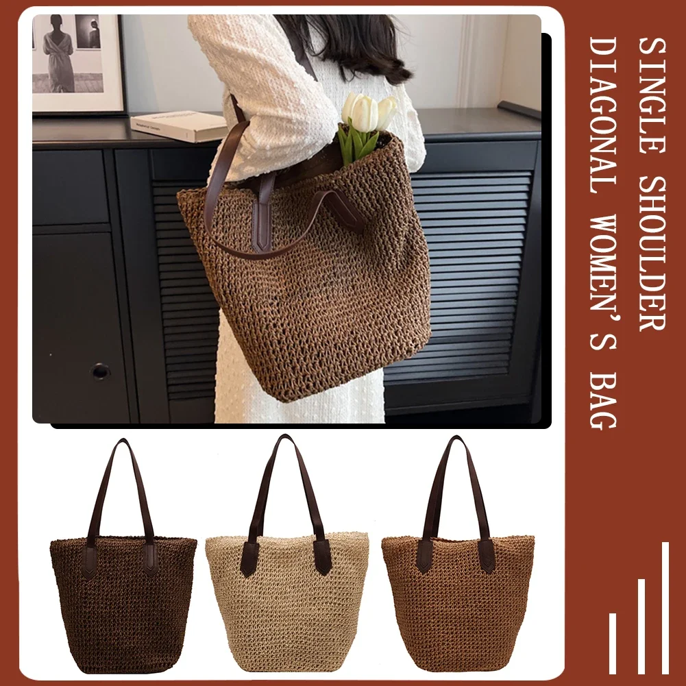 Women Shouder Bag Bohemian Straw Handbag Summer Beach Woven Underarm Bag Large Casual Crochet Tote Bag Shopping Bags