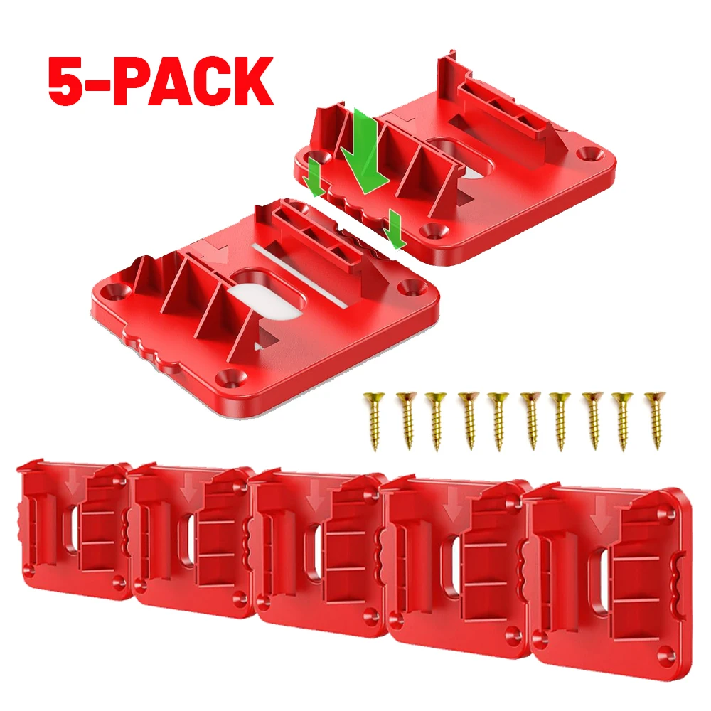 

5PCS Battery Holder for Milwaukee M18 18V Battery Mounts Dock Holder Fit for M18 48-11-1815,for Work Van, Shelf, Toolbox