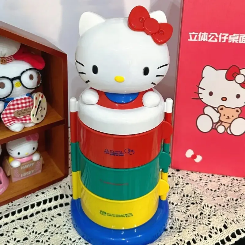 Hello Kitty Storage Box Cute Girl Three Layer Rotating Storage Rack Cartoon Anime Desktop Ornament Children Toy Gift Wholesale
