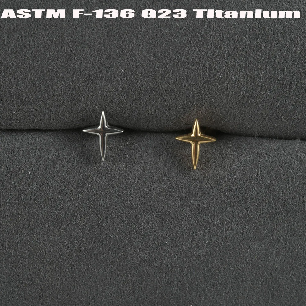 1/2/6PCS Solid Titanium Zircon Flat Back Earring Cartilage Star Sun Earrings Stud 16G Lobe Helix Tragus Golden Piercing Jewelry view 5