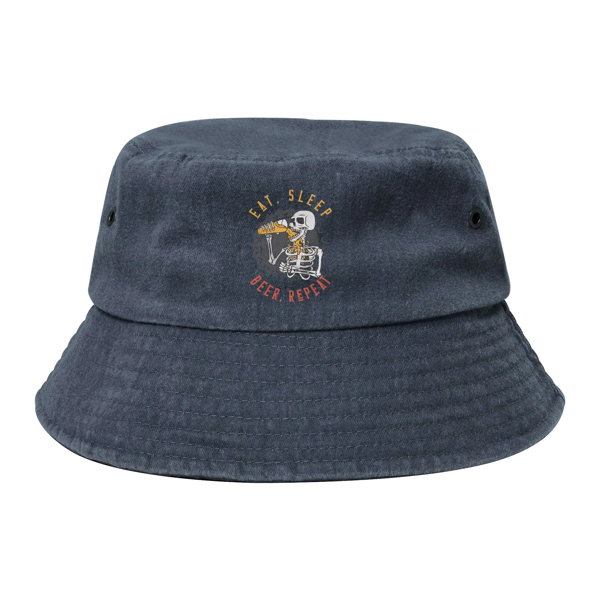 Beer Skull Alcohol Drink Lover Bucket Hats for Men Women Distressed Denim Washed Field Hat for Vacation Fishing Hats Boonie Hat