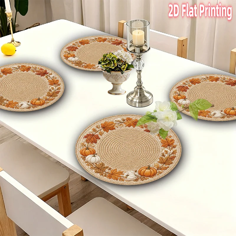 8/4 Piece Set of 2D Flat Halloween Country-Style Faux Pumpkin Leaf Beige Table Mats for Home Decoration, Weddings, Anniversaries, Festivals, Banquets, and Parties, Halloween Gifts
