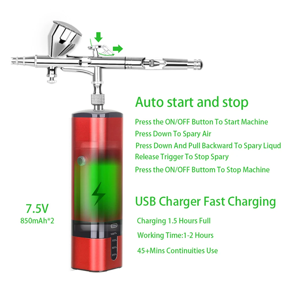 Rechargeable Airbrush With Noiseless Compressor Set Ladys Gifts Powerful Type C USB High Psi Power Display Pneumatic Tool