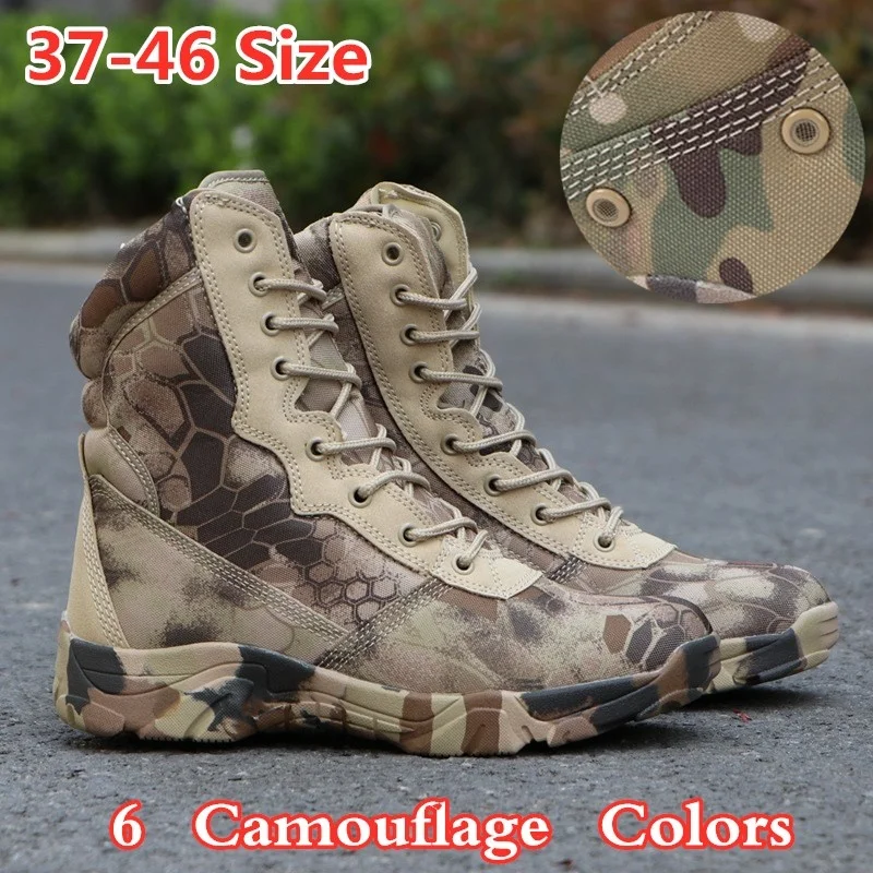 Military Boot Men Outdoor Waterproof Camo Combat Tactical Desert Boots Ultralight Breathable Non-slip Climbing Hiking High Shoes