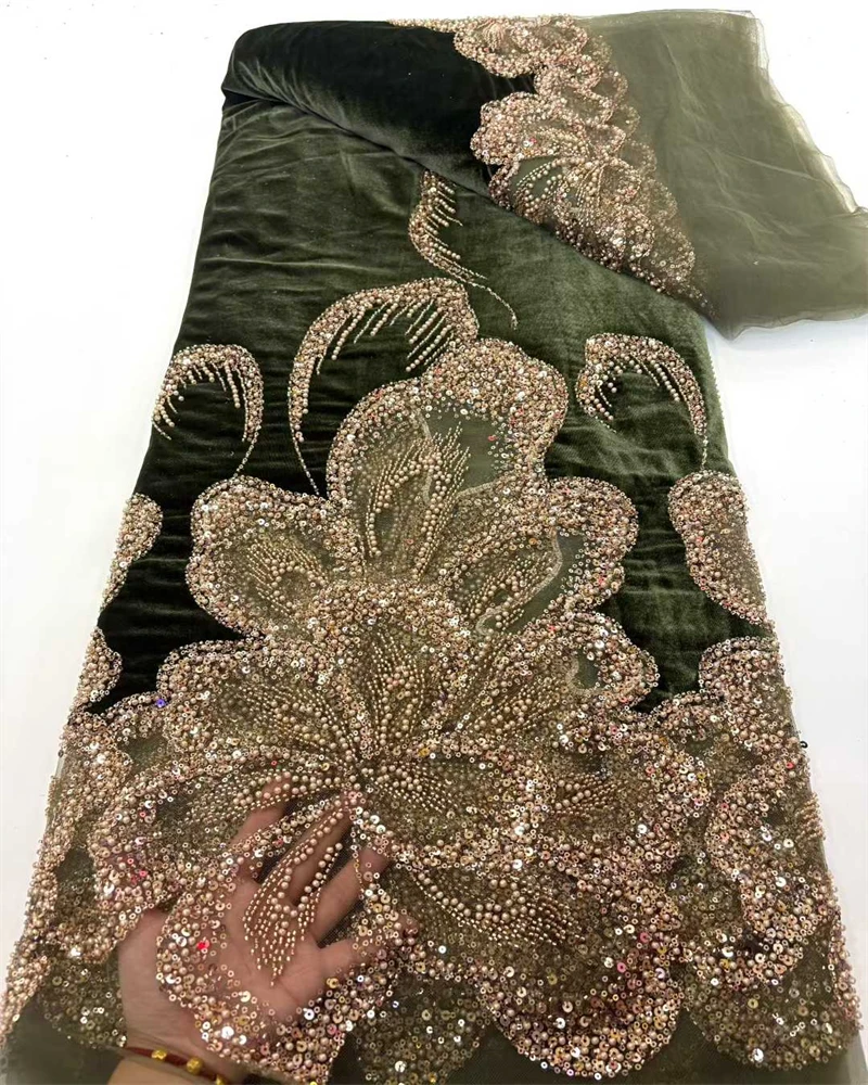 

Nigerian Luxury Sequins Velvet Lace Fabric High Quality Beads African Lace Fabric French For Women Wedding Party Dresses