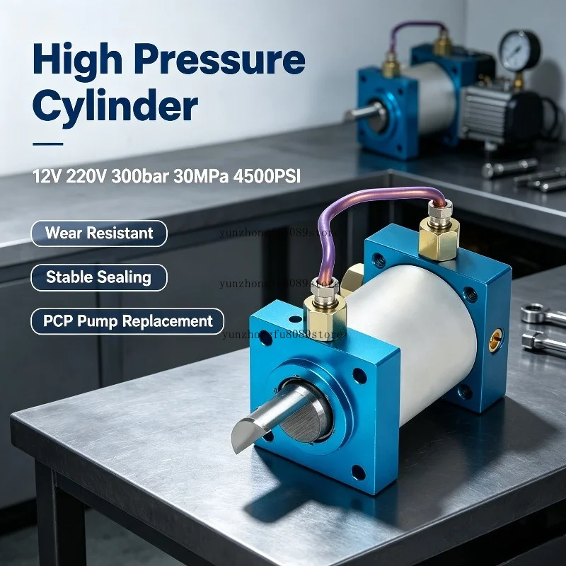 12V 220V High Pressure Cylinder 300bar 30MPa 4500PSI Wear Resistant Push Pull Piston Replacement Cylinder For PCP Air Compressor