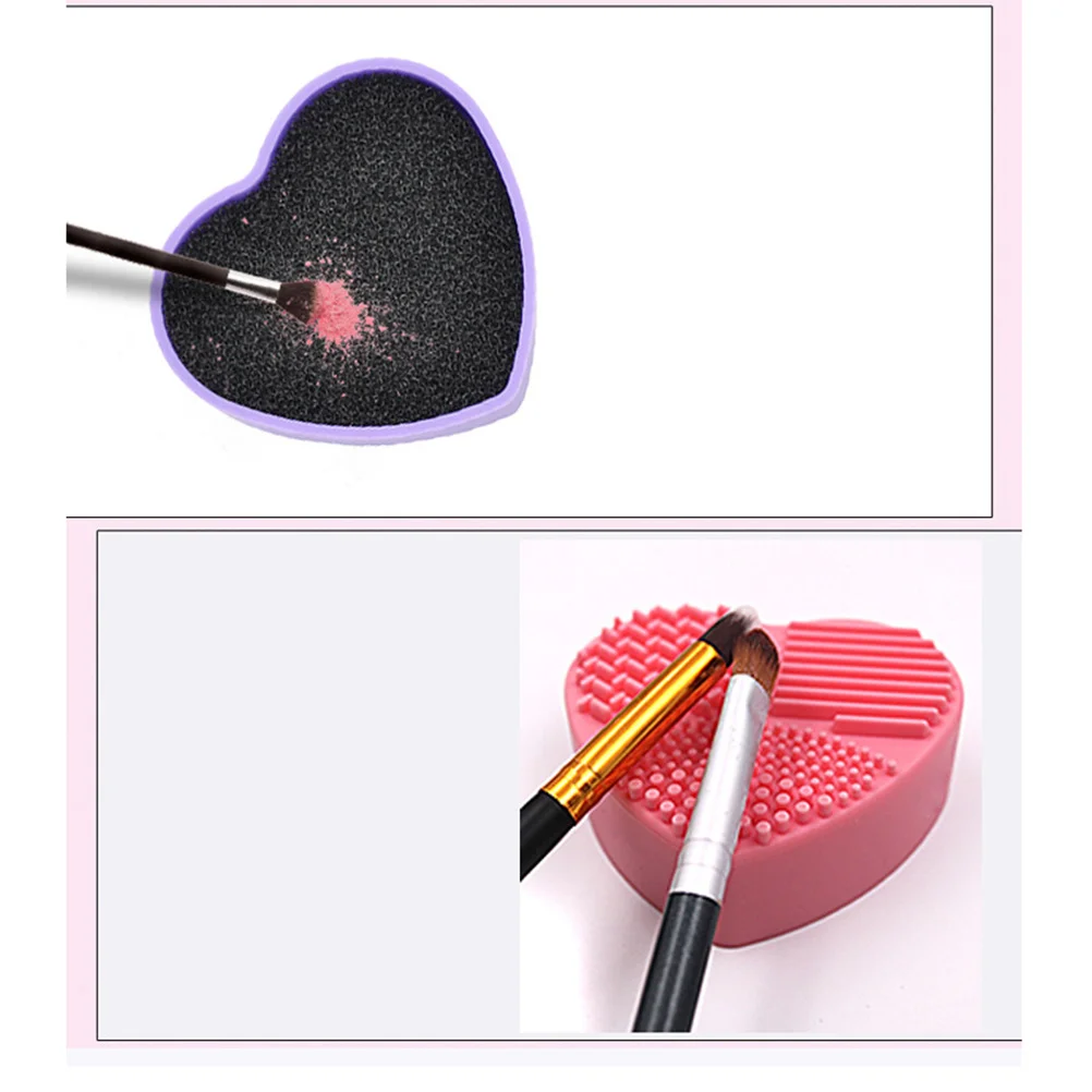 Spugna per trucco Ombretto Pennello Scatola per pulizia Viola Gel di silice a forma di cuore Custodia per pulizia rapida a doppio uso asciutto e bagnato per i viaggi