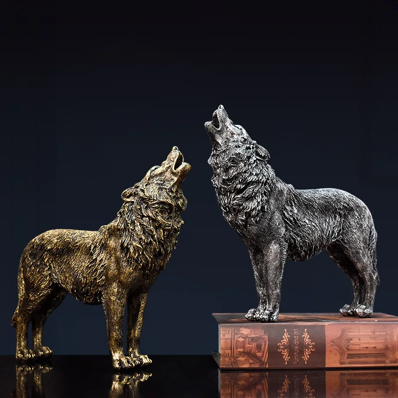 Resin Wolf Miniature Figurines Lion Horse Art Ornament Home Living Room Office Desktop Decoration Accessories for Interior