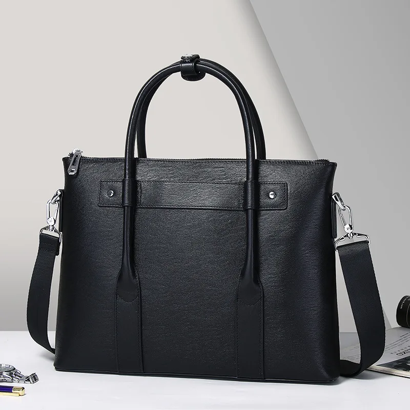 Top Layer Cowhide Genuine Leather Laptop Bag Large Capacity Wear-resistant Business Handbag Men's Briefcase High-end Feel