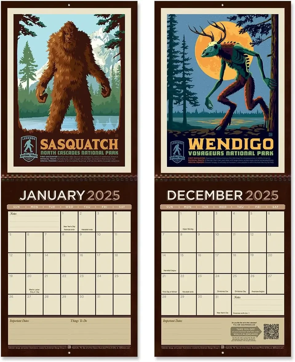 تقويم الوحش 2025، تقويم الديكور للعام الجديد، تقويم الحديقة الأسطوري، تقويم Monster Park هدية عيد الميلاد