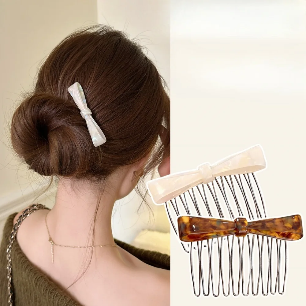 

Elegant Hair Comb with Bow Acetate Material French Twist Styling No Slip Grip for Woman Girls Office Use Trending Hot Item