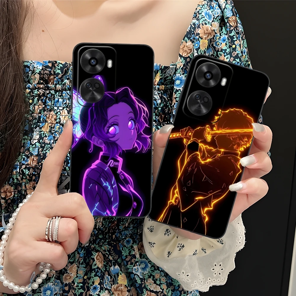 Demon Slayer Colored Neon Cell Phone Case for Huawei Nova 12 11 10 9 8 7 Pro SE 5G Black Soft Phone Cover Shell