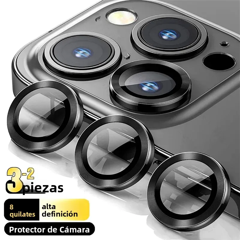 Cubierta protectora de cámara con anillo de Metal de vidrio templado curvado 3D para iphone 17 Pro Max 15 14 16 Pro 17Air tapa protectora de película de lente trasera