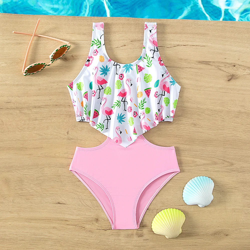 

Kids One Piece Swimsuit Cute Cartoon Design Quick Dry Fabric Girls Swimwear