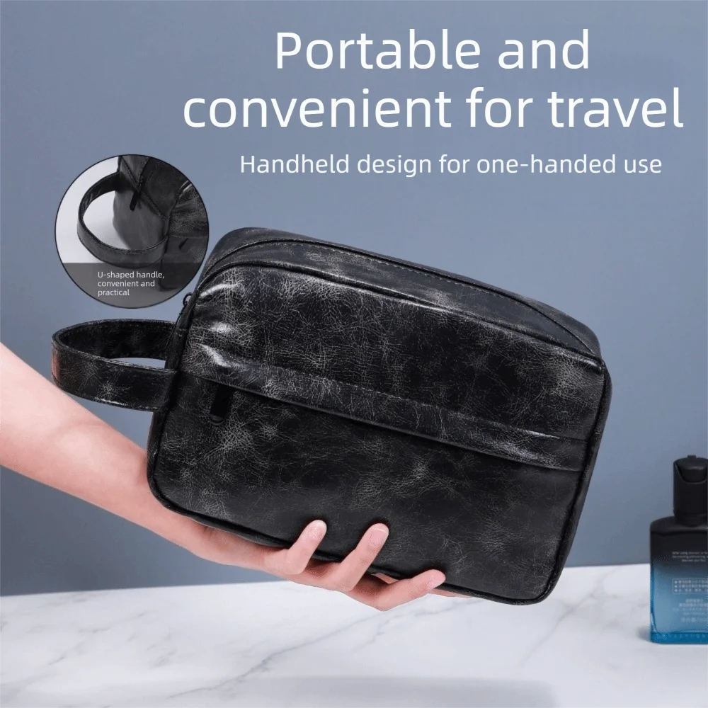 

Waterproof Men Toiletry Bag Large Capacity PU Leather Cosmetic Bag Portable Design Simple Storage Shaving Tools Organizer Trip