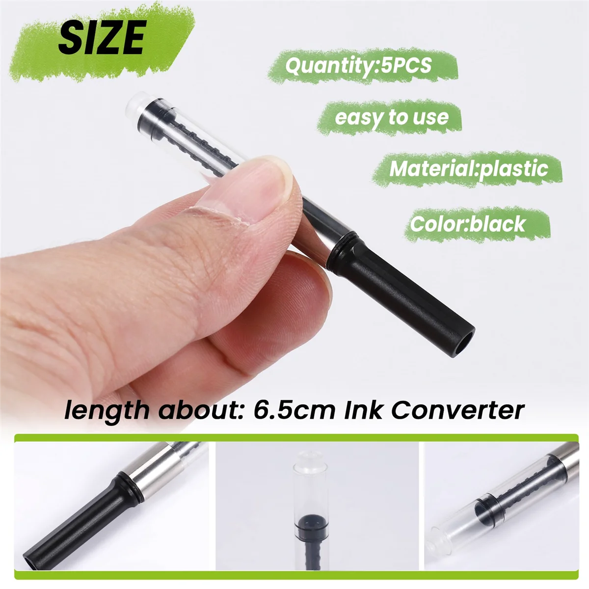 JINHAO 5pcs fountain Pen Ink Converter Ink Reservoir New Suitable for all types Black JAS