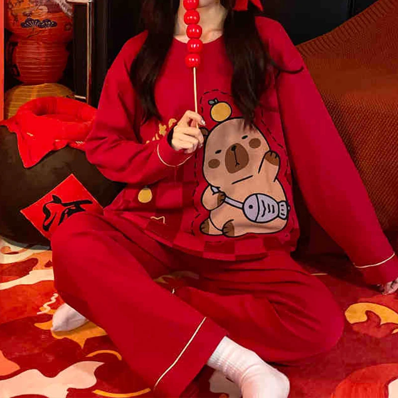 Cute Printed Sleepwear Women's Pajamas With Pants 2Pcs/Set Spring And Autumn Pajama Homewear Suit Thin Section Of Young Girls 5