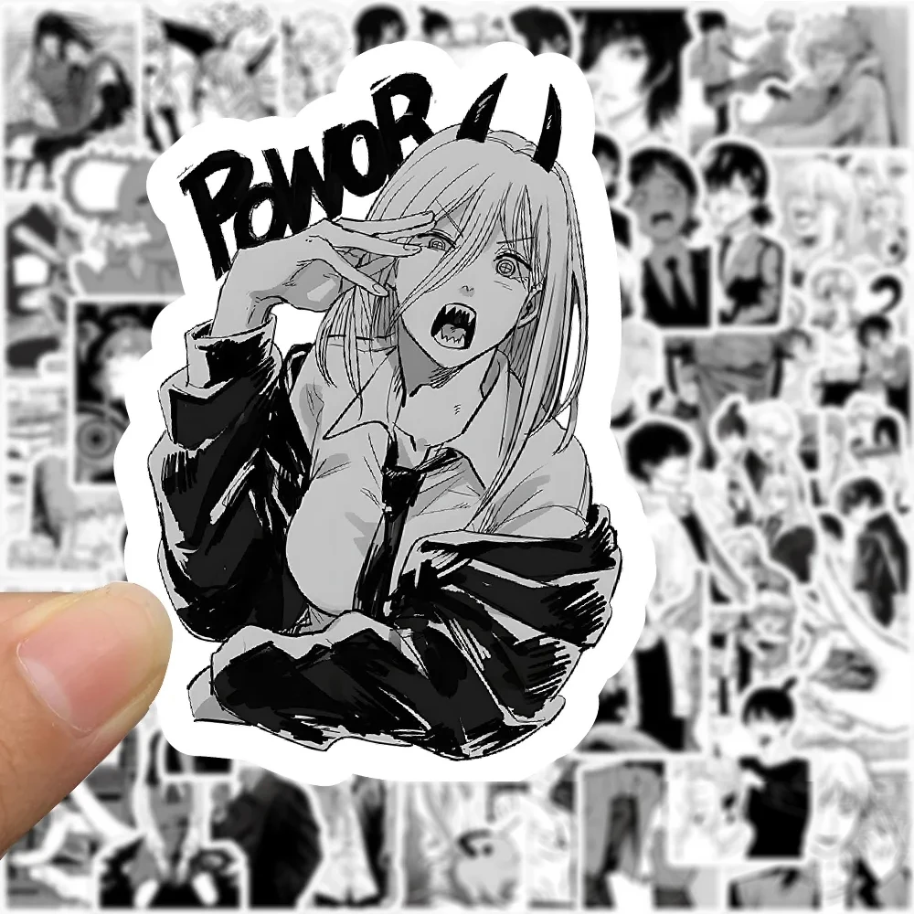 10/30/50/100 قطعة أسود أبيض بالمنشار رجل أنيمي ملصقات Skateboard بها بنفسك لوح التزلج الأمتعة خوذة الهاتف كول الكرتون الكتابة على الجدران الشارات لعبة طفل