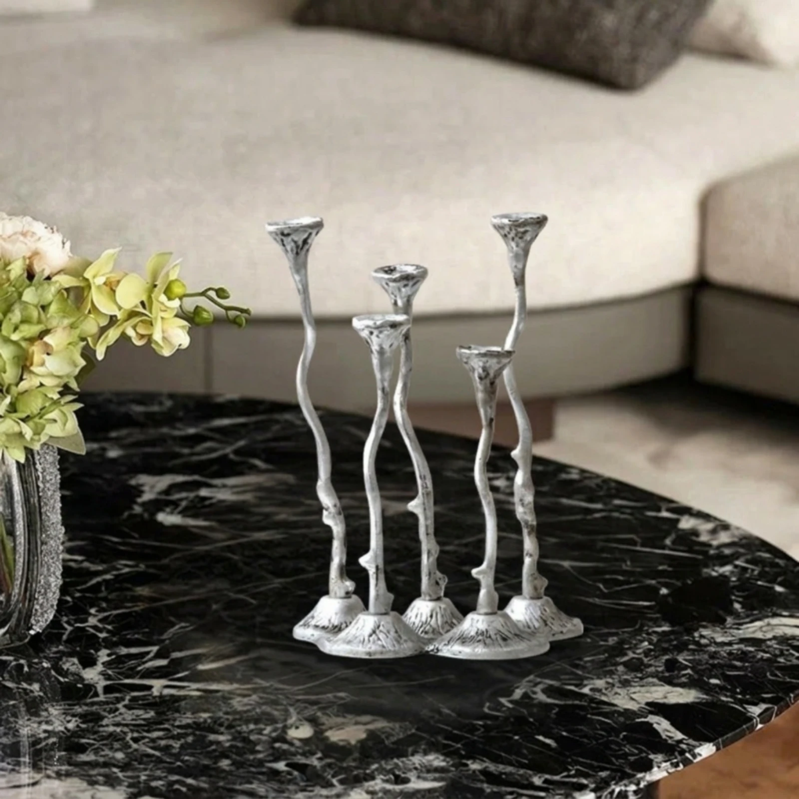 Handcrafted Branch-like 5-arm Candle Holder Textured Metallic Candelabra Table Decor Easy to Assemble view 6