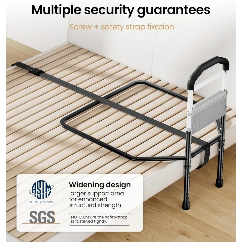 Riel de seguridad para cama ajustable para personas mayores con bolsa de almacenamiento, soportes de 350 libras, se adapta a camas de doble a king, negro