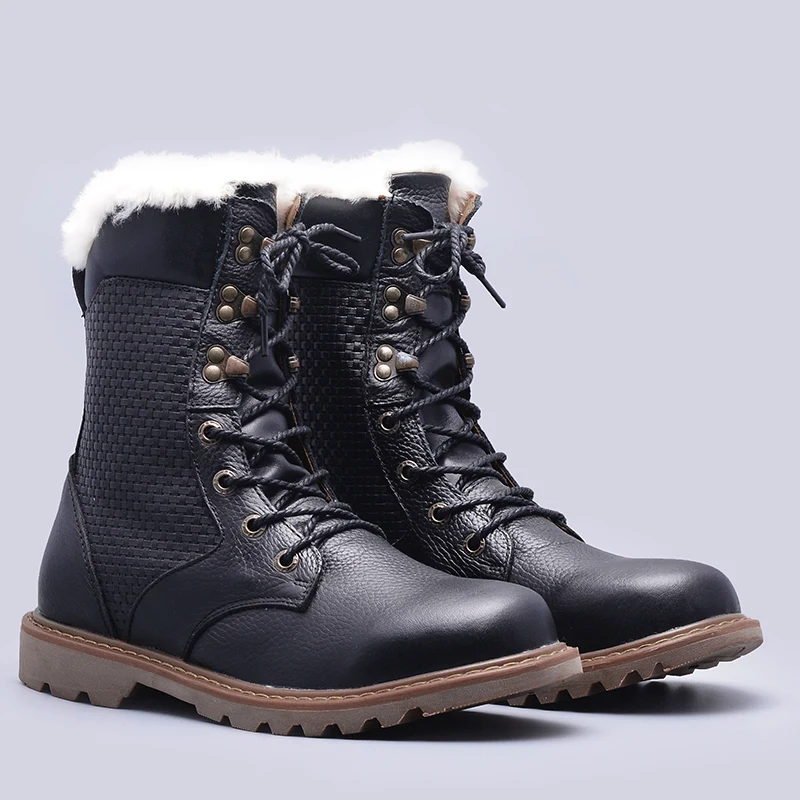 Natural Wool Winter Boots Handmade Warmest Men Winter Shoes Genuine Leather Snow Boots