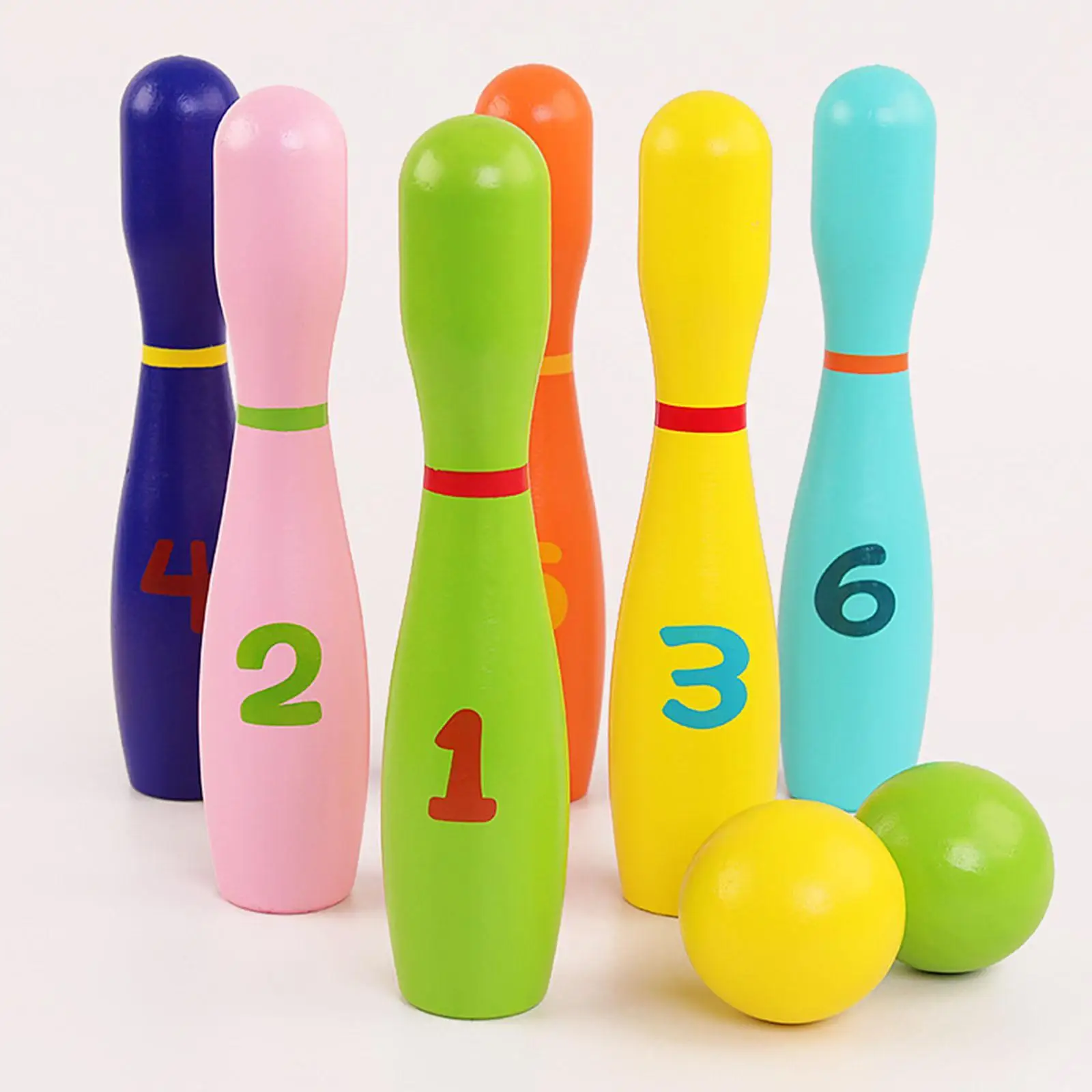 Wooden Bowling Set Children's Bowling Toys Wood Bowling Game Props Early Learning Toy for Garden Gifts Lawn Indoor Boy Girls