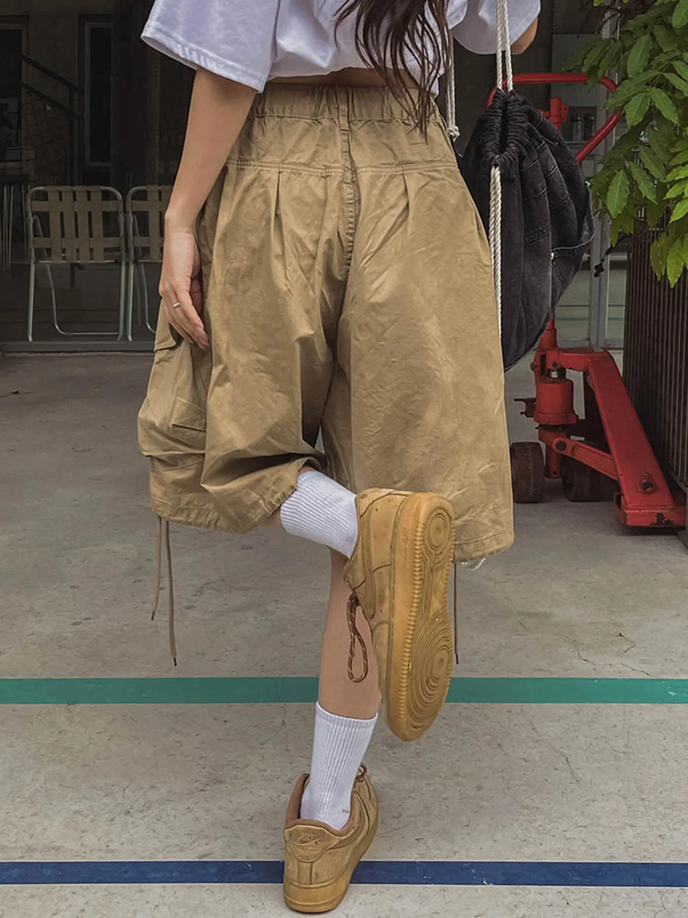 Rockmore Cargos Style 7-Point Pants Big Pocket Wide-Leg Pants Y2K Vintage Shorts New Style Loose Casual  Seven Points Trouser