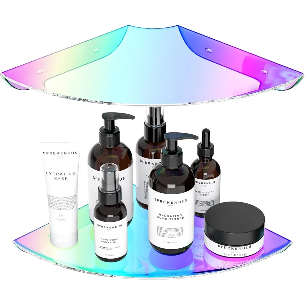 

9.5x9.5 Inch Acrylic Corner Floating Shelf Set of 2, Iridescent Corner Wall Shelf for Home Décor, Speakers, Security Cameras, To