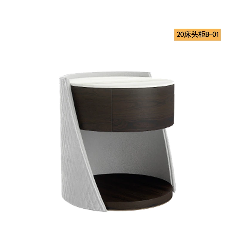 Hotel hotel furniture standard room full set of light luxury round bedside table solid wood bedside cabinet marble surface